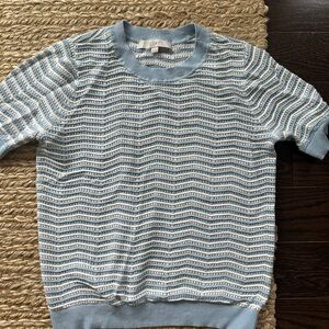 LOFT Blue and White Summer Crew Neck Sweater